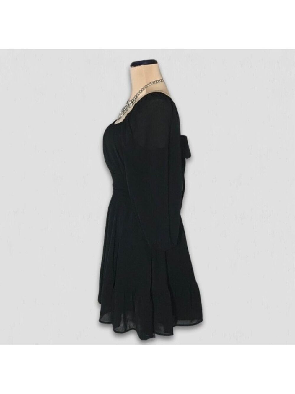 Y2K style Dress black chiffon Cocktail Lantern Sleeves whimsigoth witch boho L - Picture 4 of 11